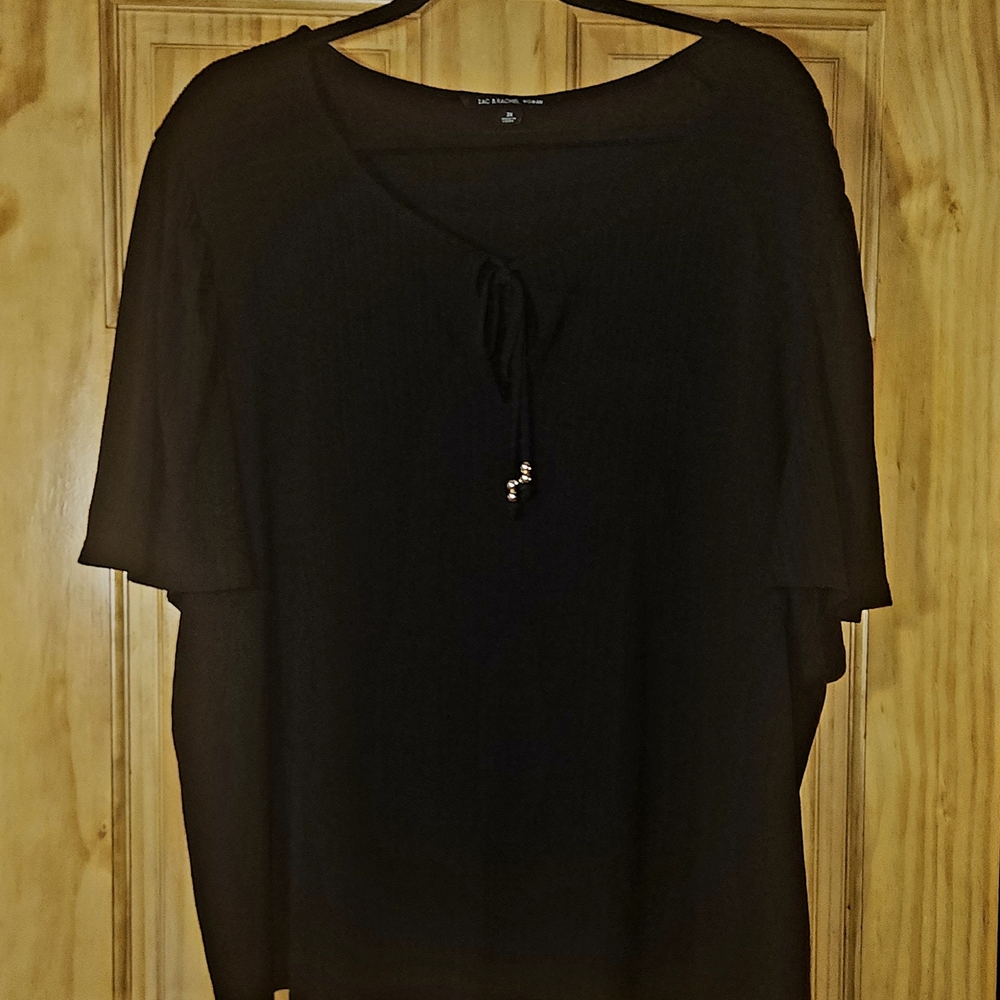 ⭐️Zac & Rachel Black Keyhole Tie Front Blouse Top Plus Size 3XL Boho Chic Work